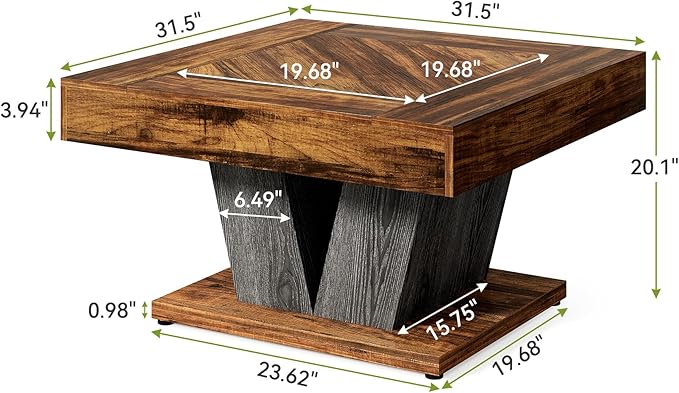 LITTLE TREE Square Coffee Table, Modern Rustic Coffee Table - Image 3