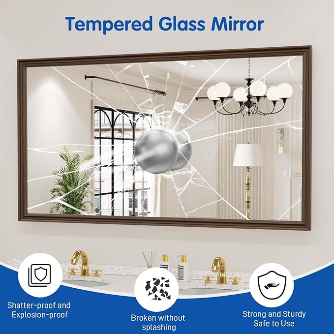 WEER Retro Copper Bathroom Mirror, 55x30 Inch Bronze Oil Rubbed Framed Mirror - Image 4