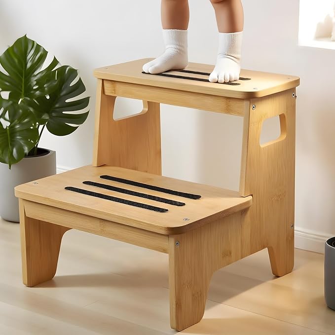 Wooden Step Stools for Kids, Heavy Duty Bamboo 2-Step Stepping Stools for - Image 8