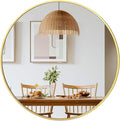 30 inch Gold Circle Wall Mirror, Brushed Gold Metal Framed Round Mirror by UMZODO