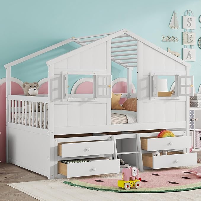 KEIKI Full Size Wooden House-Shaped Loft Bed - Image 3
