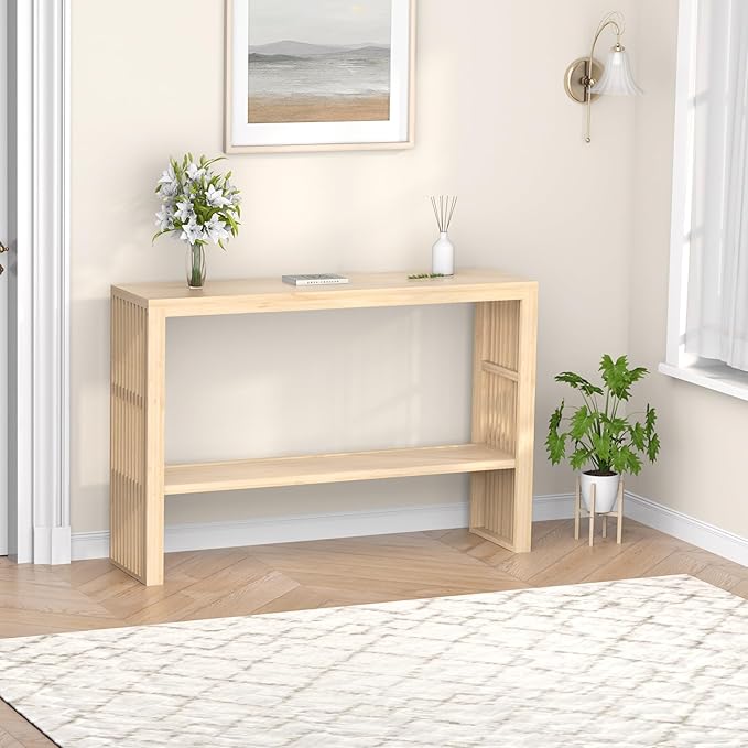 Bamboo Wood Entryway Table 47.2" Console Table, 2-Tier Farmhouse Narrow Sofa by Bamboonova