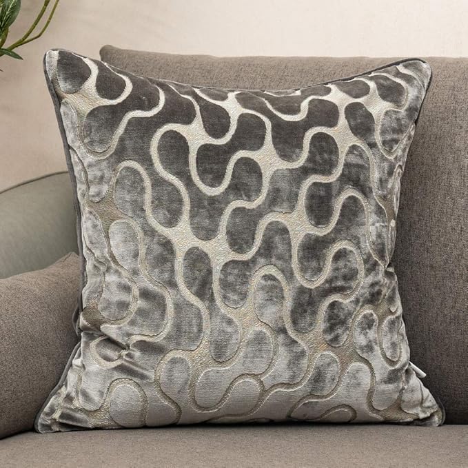 Yangest Silver Grey Square Throw Pillow Cover Wavy Velvet Cushion Cover Modern by Yangest