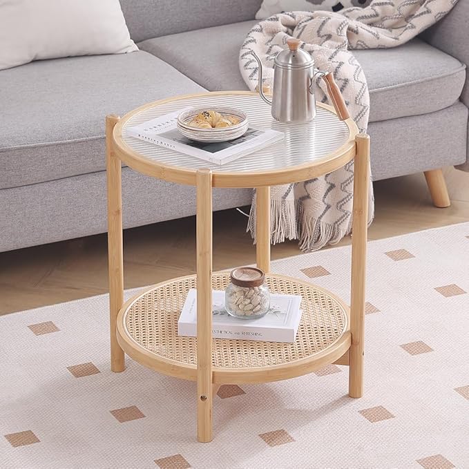 Tiita Rattan Coffee Table, Round End Table, 19.7Inch Modern Side Table - Image 8