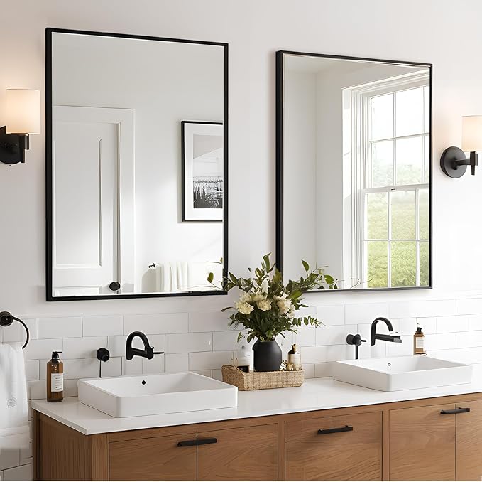 Bathroom Mirror 28x36 Inch, Rectangle Wall Mounted Mirror, Metal Framed Vanity - Image 2