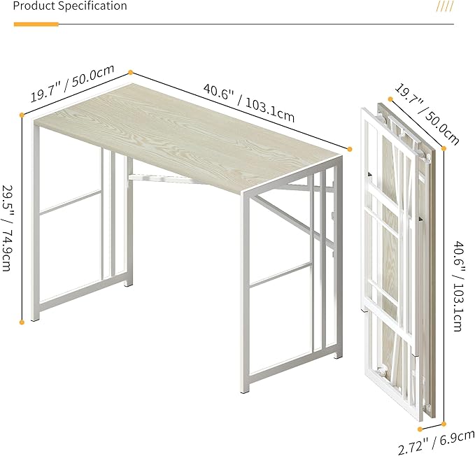 40 inch Folding Desk, Writing Gaming Computer Camping Desk, No Assembly - Image 3