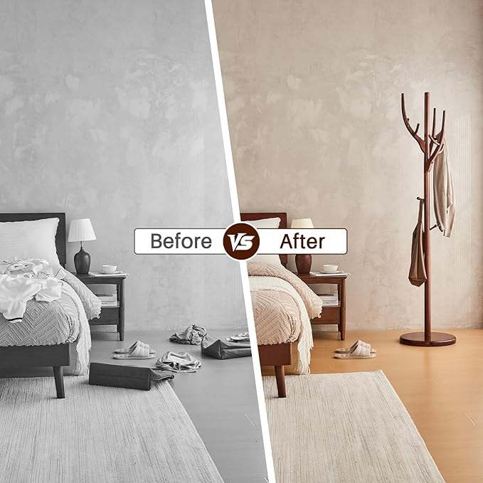 Uniclinens Coat Rack Freestanding Solid Wood Coat Tree Standing - Image 7