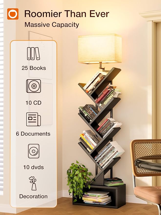 addlon 6-Tier Tree Bookshelf, Steel&Wood Corner Shelf - Image 2
