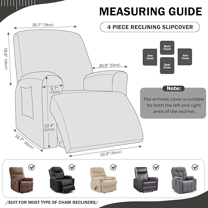 vctops 4 Pieces Geometric Jacquard Plush Recliner Slipcovers Soft Fuzzy Fluffy - Image 2