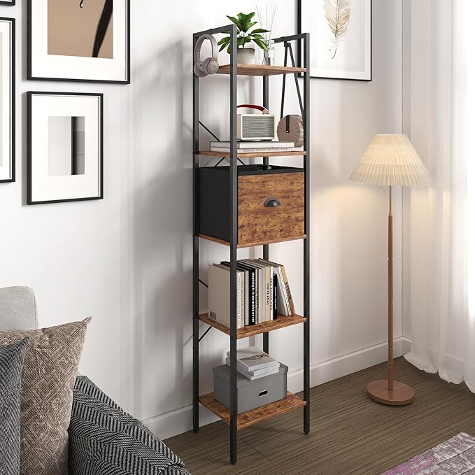 5 Tier Bookshelves, Tall Narrow Bookcases - Image 3