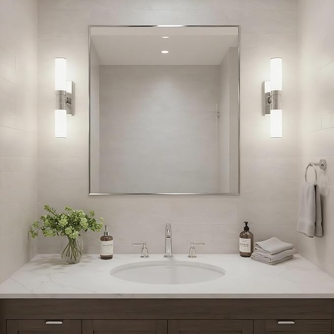 24x32 Inch Nickel Bathroom Mirror - Image 2