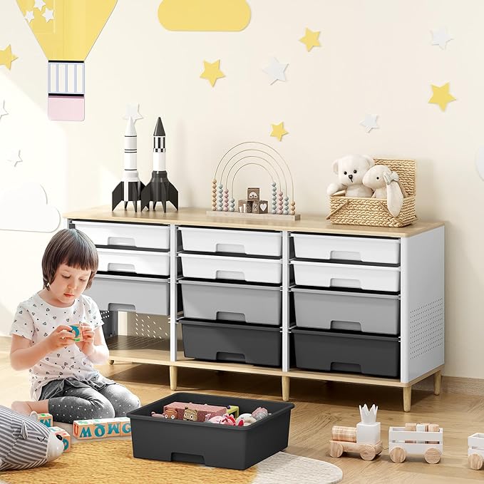 12-Drawer Storage Cabinet with Wooden Tabletop, Versatile Cube Storage - Image 7