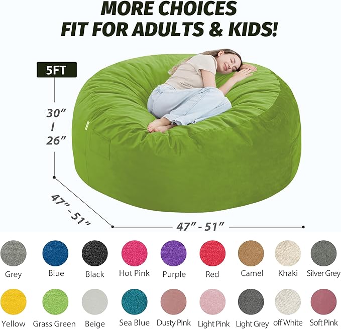 5FT Bean Bag Chair with Ultra Soft Velvet Cover Bean Bag Sofa with Memory Foam - Image 2