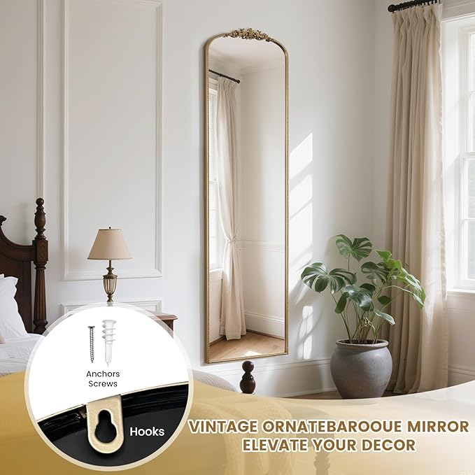 WallBeyond Arched Full Length Mirror Wall Mounted, 21x78 Inch Gold Antique - Image 6
