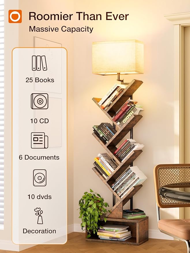 addlon 6-Tier Tree Bookshelf, Steel&Wood Corner Shelf - Image 2