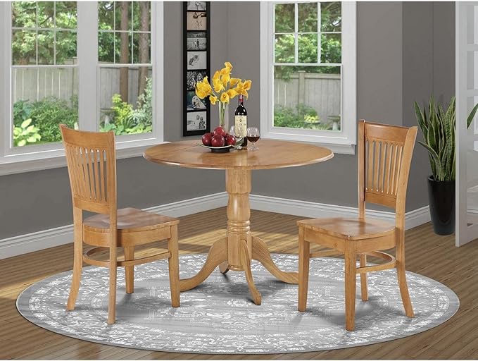 East West Furniture DLVA3-OAK-W 3 Piece Dining Table Set - Image 2