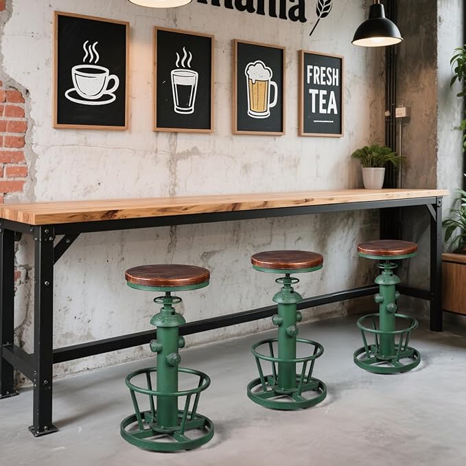 Topower Antique Industrial Round Bottom Adjustable Height Cafe Coffee Retro - Image 8