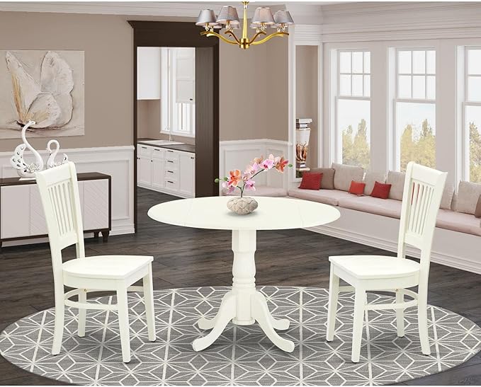 East West Furniture DLVA3-LWH-W 3 Piece Modern Dining Table Set Contains a - Image 2