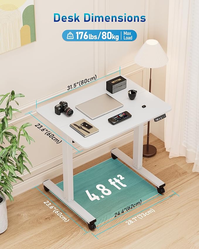 Small Height Adjustable Electric Standing Desk, 31.5" x 23.6" Sit Stand up Desk - Image 2