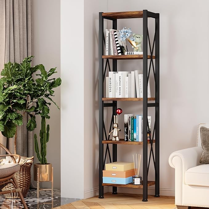 Homeiju 5-Tier Narrow Bookshelf, Ladder Bookshelf, Tall Bookshelf - Image 2