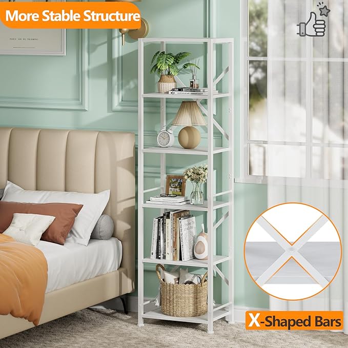 Furologee White Tall Bookshelf, Narrow Bookcase - Image 4