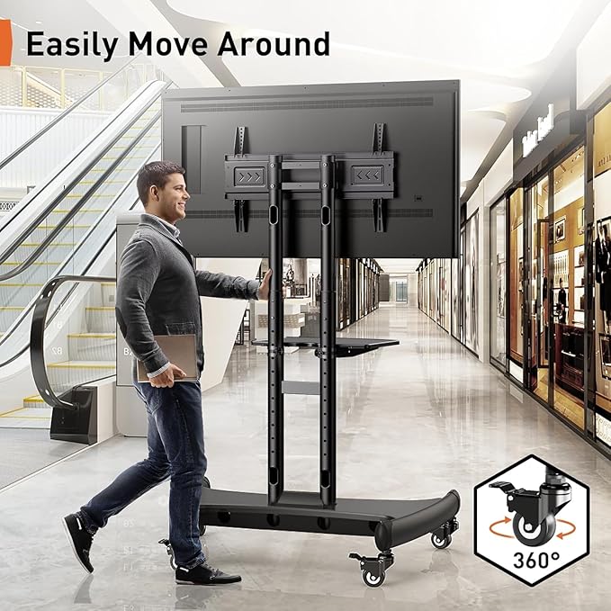 Perlegear Mobile TV Cart for 32-82 Inch Flat/Curved LED/LCD/OLED TVs Rolling TV - Image 3