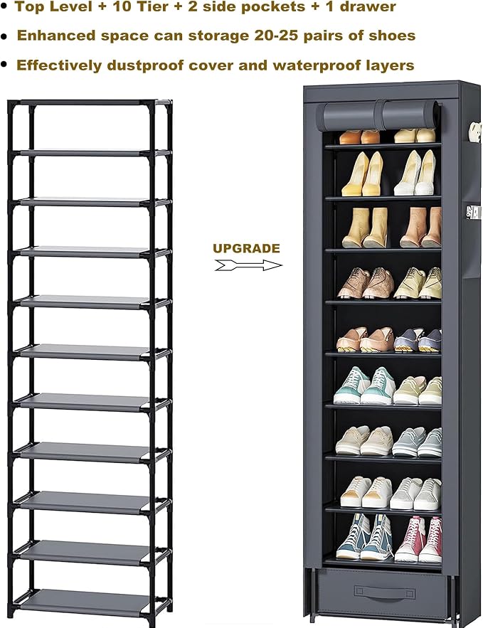 Shoes Rack 10 Tier Tall Narrow Shoe Rack - Image 3