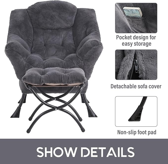 LITA Lazy Chair with Ottoman, Modern Accent Leisure Upholstered Sofa Chair - Image 6
