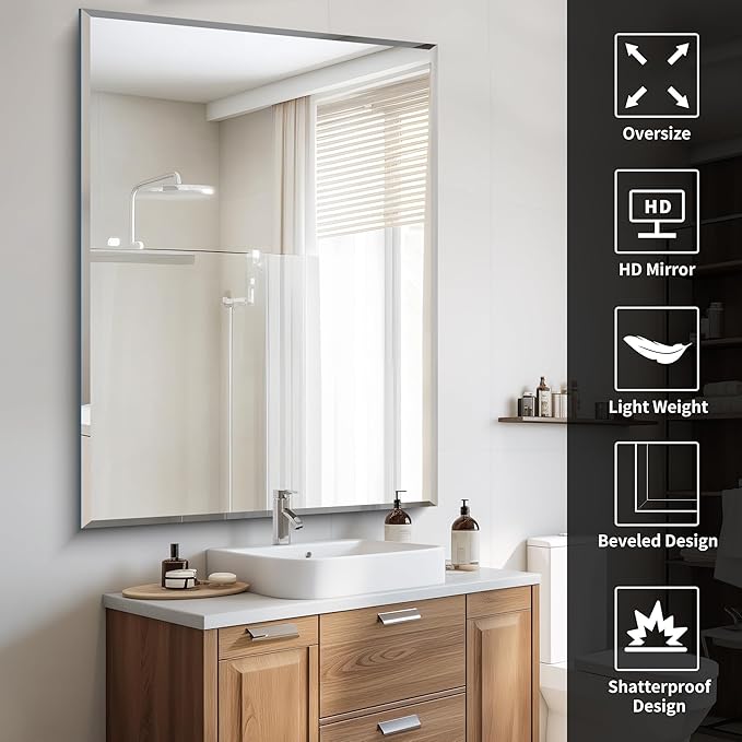 Beveled Bathroom Mirror, 36x48 Inch Large Bathroom Mirrors - Image 3