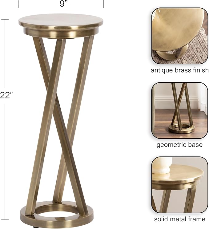 Kate and Laurel Aja Modern Metal Round Drink Table, Antique Brass, Decorative - Image 3
