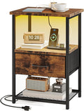 Fixwal Night Stand with Charging Station, LED Nightstand with Fabric Drawers by Fixwal
