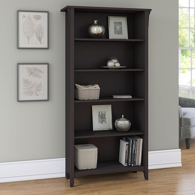 Bush Furniture Salinas 5 Shelf Bookcase In Vintage Black, Tall Bookshelf - Image 2
