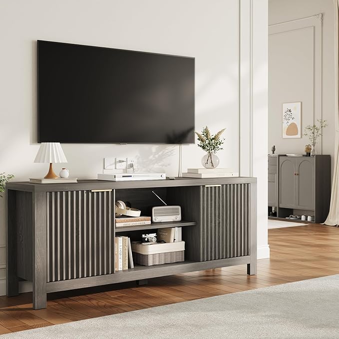 59" TV Stand for TVs Up to 65 Inches, Mid Century Modern TV Entertainment Center - Image 7