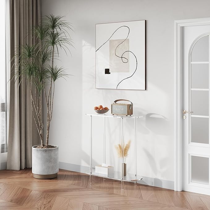 Acrylic Console Table, 2-Tier Oval Frame Sofa Table, 29.53" Small Modern - Image 2
