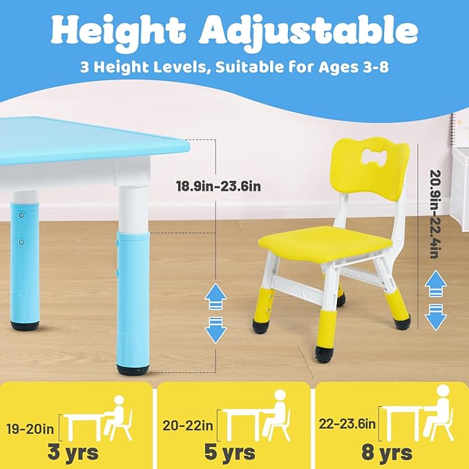 FUNLIO Kids Table and 2 Chairs Set, Height Adjustable Toddler Table and Chair - Image 3