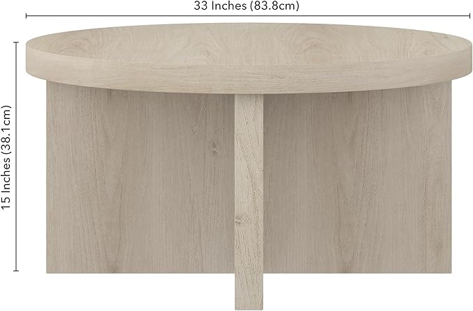 Henn&Hart 33" Round Wood Pedestal Low-Profile Coffee Table - Image 2