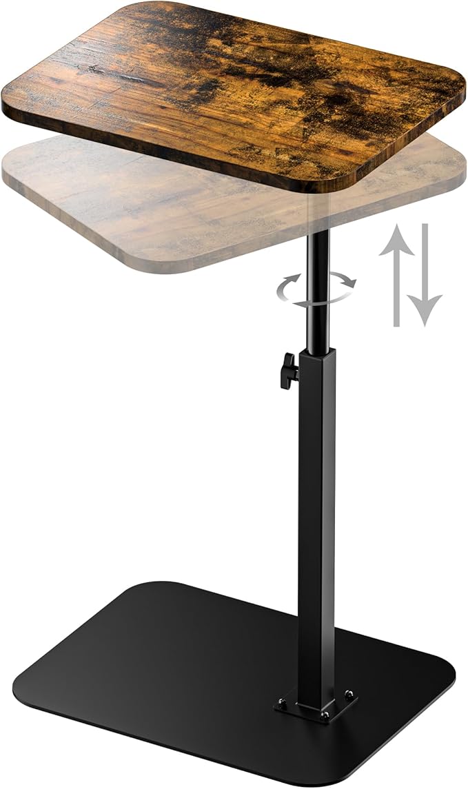 Side Table Sofa Tray for Couch Heavy Metal Base Swivel/Adjustable Height by HzTinT