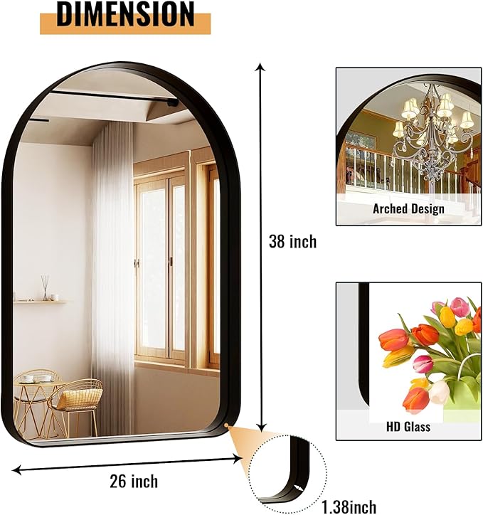38"x26" Arched Bathroom Mirror - Image 6