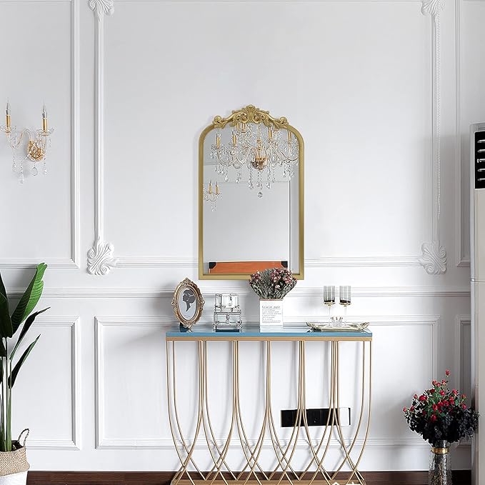 AIXI HOME Gold Arched Mirror 15"x23", Traditional Arendahl Vintage Antique - Image 2