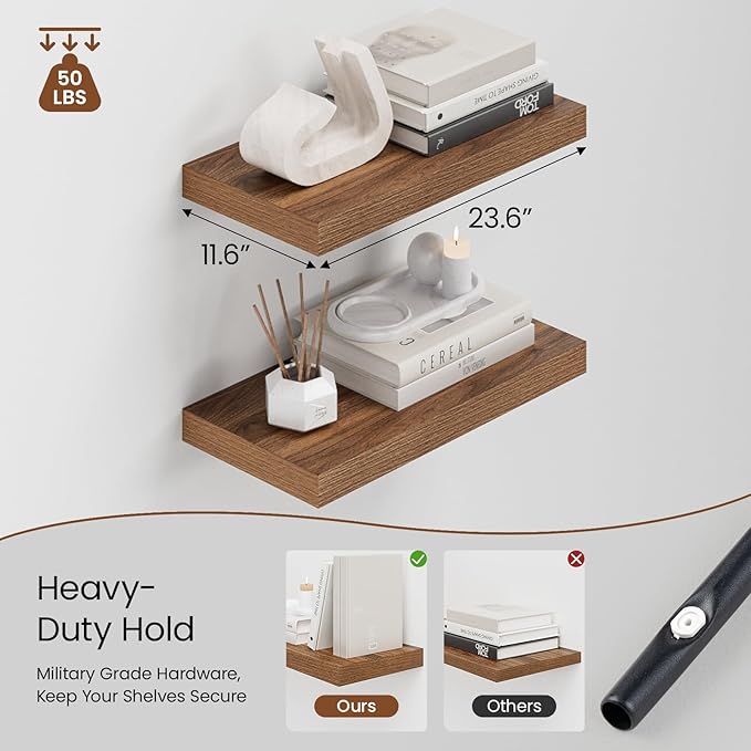 Heimlove 12" Deep Walnut Floating Shelves - Image 4