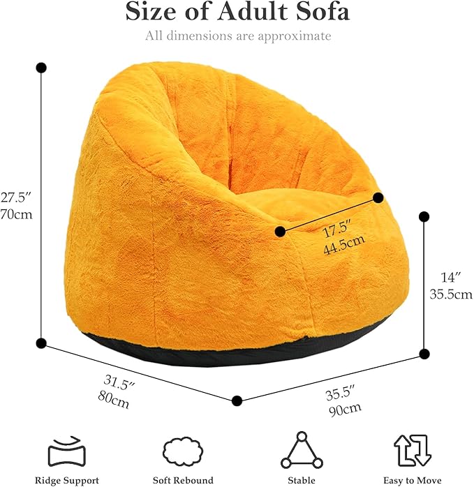 N&V Medium Shell Bean Bag Chair, Adult Size Bean Bag Sack, Foam Filling - Image 2