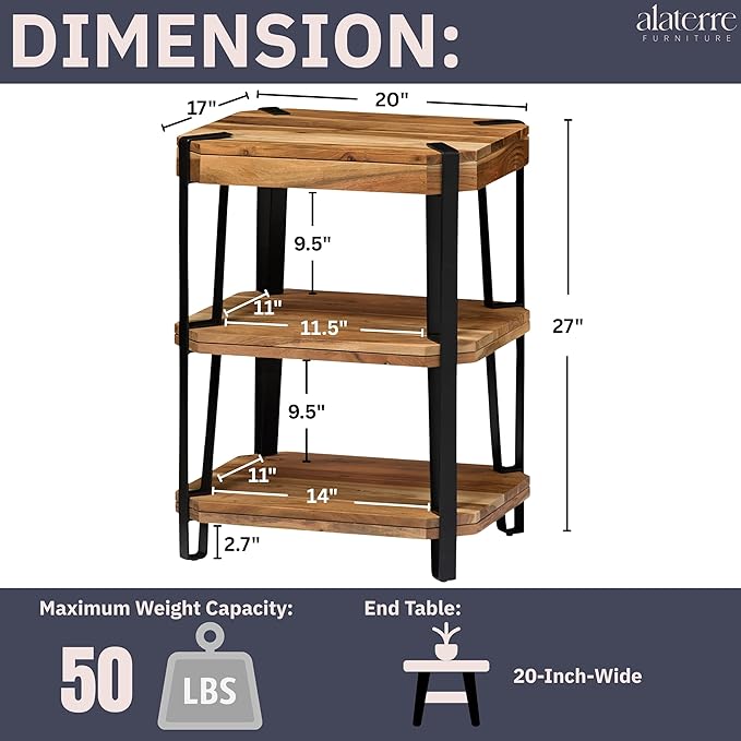 Ryegate 3-Tier End Table with Storage “ Live Edge Solid Acacia Wood Side Table - Image 3