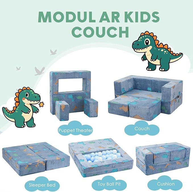 MeMoreCool Modular Kids Couch Dinosaur, Glow Dino Play Toddler Couch - Image 9