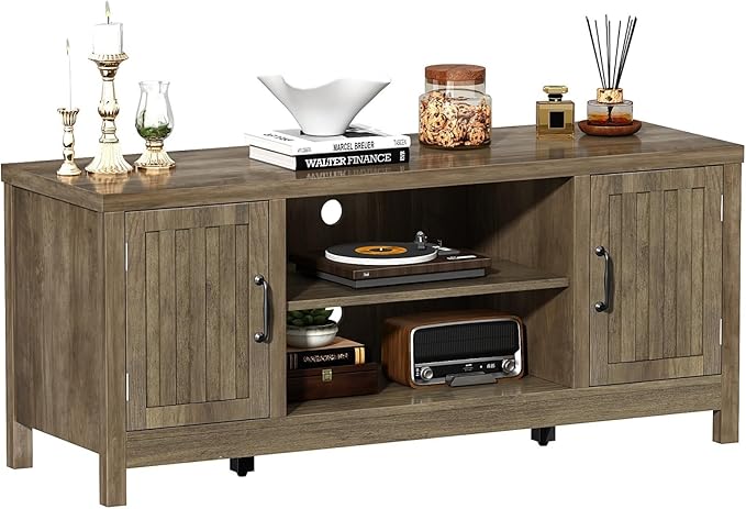 ChooChoo Farmhouse TV Stand, Wood Fluted Door Entertainment Center - Image 7