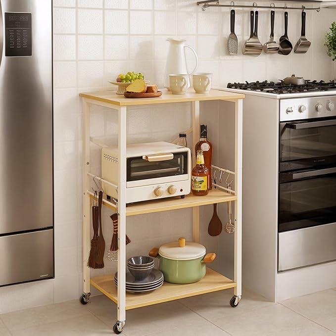 IBUYKE Kitchen Shelf Cart, 3-Tier Microwave Oven Stand, Baker’s Rack - Image 5