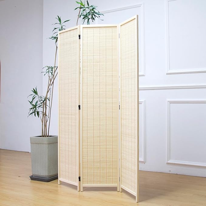 3 Panel Room Divider and Folding Panel Screen, Bamboo Panel Divider Screen - Image 3