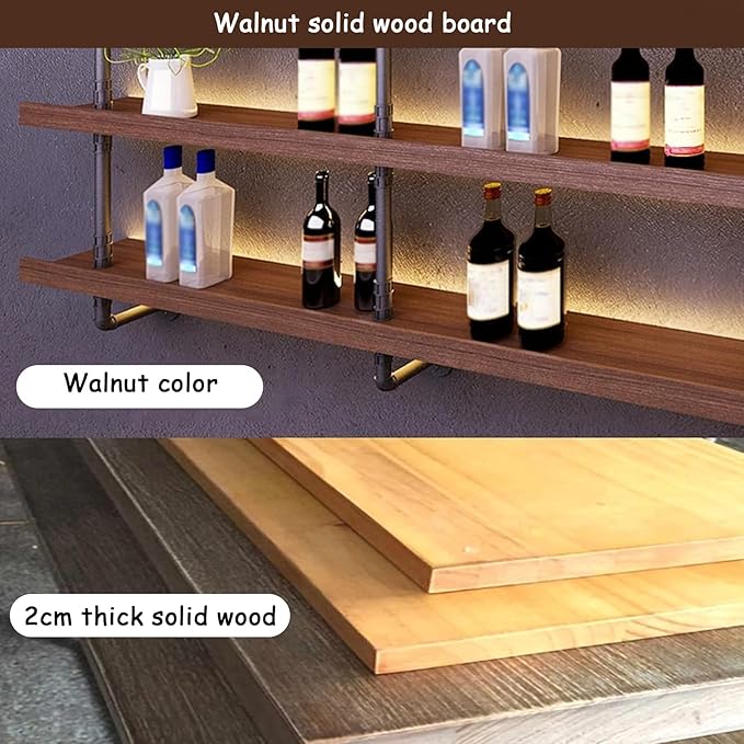 55.1in Large Wine Rack with LED Light Solid Wood Wall Mounted Wine Rack - Image 5