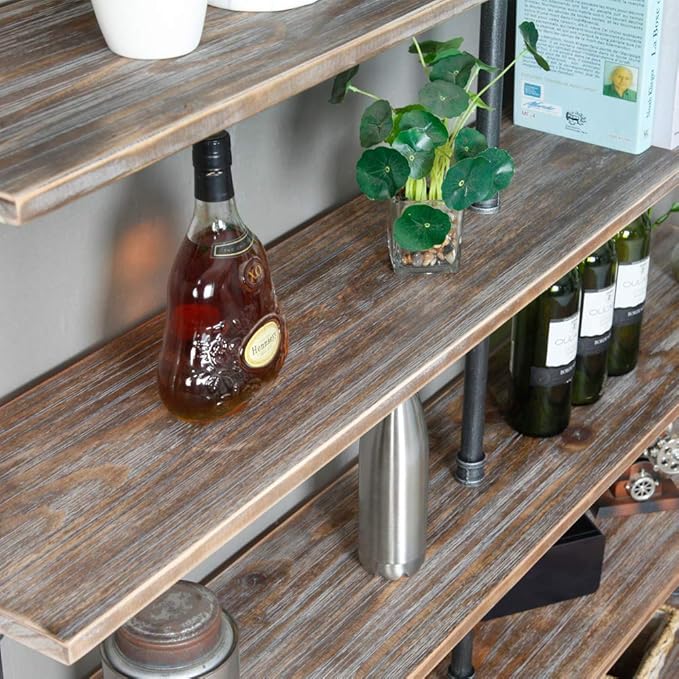 Industrial 6-Tiers Modern Ladder Shelf Bookcase, Solid Wood Storage Shelf - Image 5