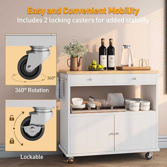 Rolling Kitchen Island with Storage Cabinet, 35.4'' Width Kitchen Cart - Image 7