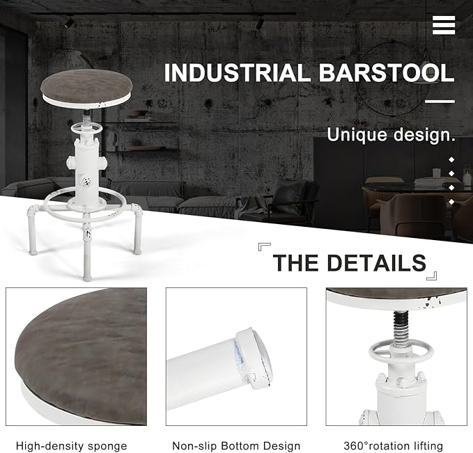 Topower Antique Vintage Industrial Barstool PU Leather Water Pipe Fire Hydrant - Image 6